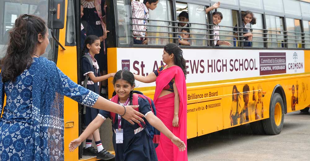 Child getting off a school bus